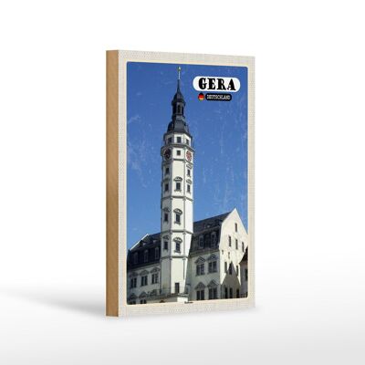 Cartel de madera ciudades Gera ayuntamiento casco antiguo arquitectura 12x18 cm