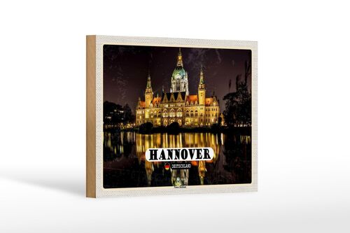 Holzschild Städte Hannover Neues Rathaus Abend 18x12 cm