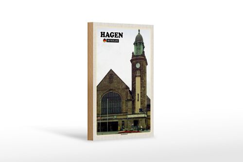 Holzschild Städte Hagen Hauptbahnhof Zug Dekoration 12x18 cm