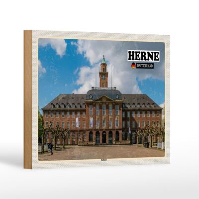 Holzschild Städte Herne Rathaus Architektur Dekoration 18x12 cm