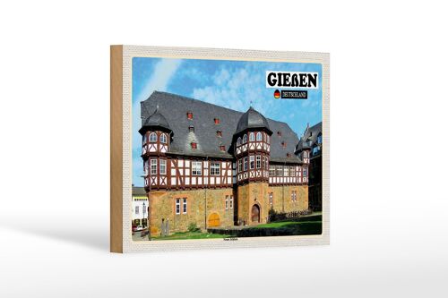 Holzschild Städte Gießen Neues Schloss Dekoration 18x12 cm