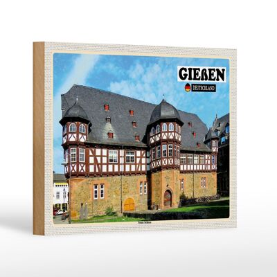 Cartel de madera Ciudades Gießen Castillo Nuevo Decoración 18x12 cm