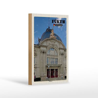 Cartel de madera ciudades Arquitectura del teatro de la ciudad de Fürth 12x18 cm
