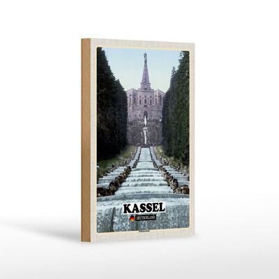 Panneau en bois villes Kassel Wilhelmshöhe décoration architecturale 12x18 cm