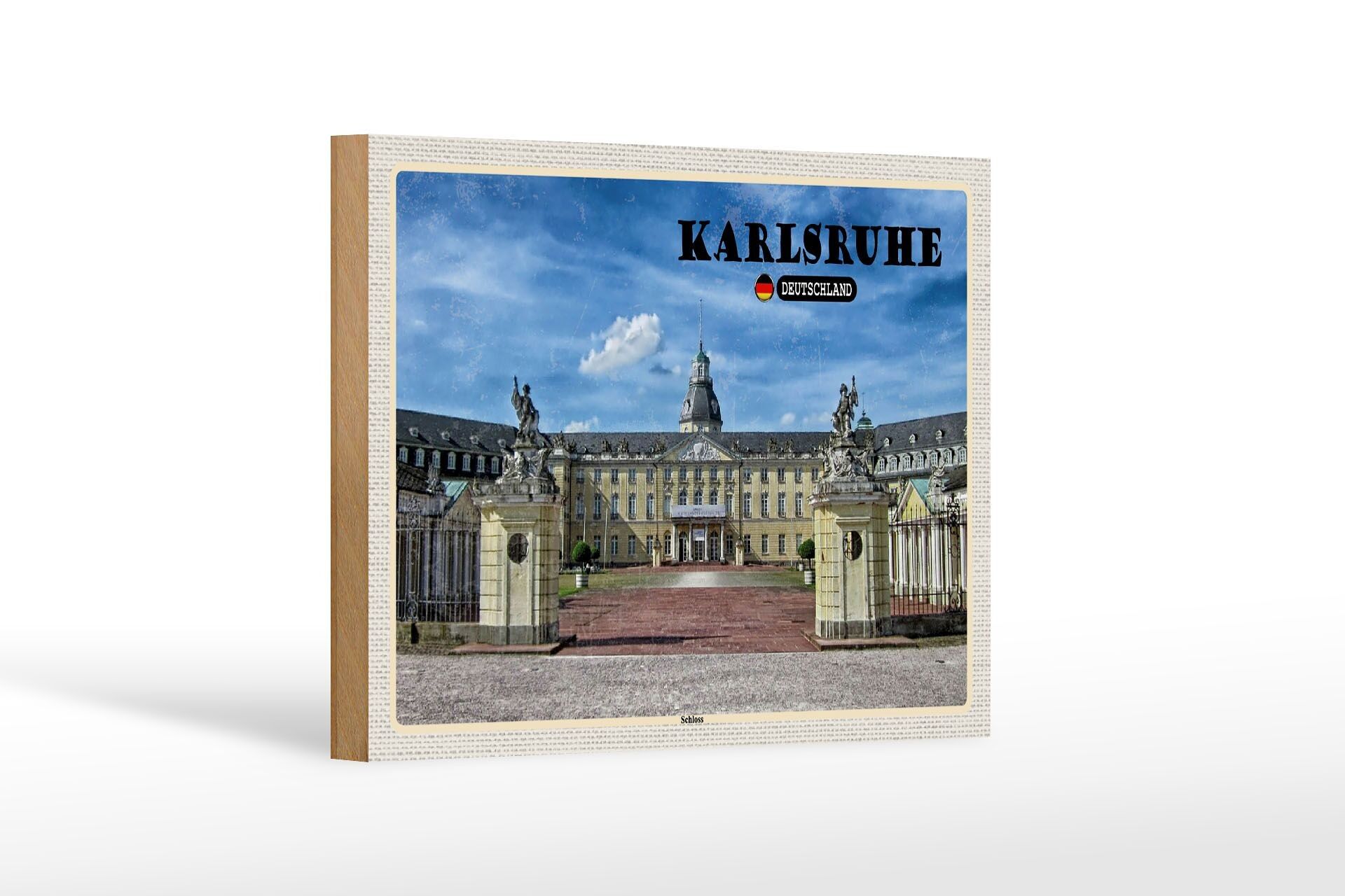 Cartel de madera ciudades Karlsruhe castillo fuente decoración 18x12 cm