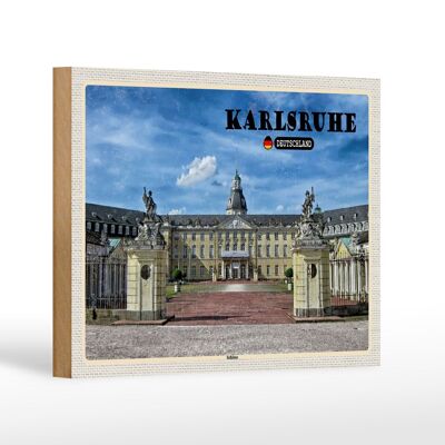 Holzschild Städte Karlsruhe Schloss Brunnen Dekoration 18x12 cm