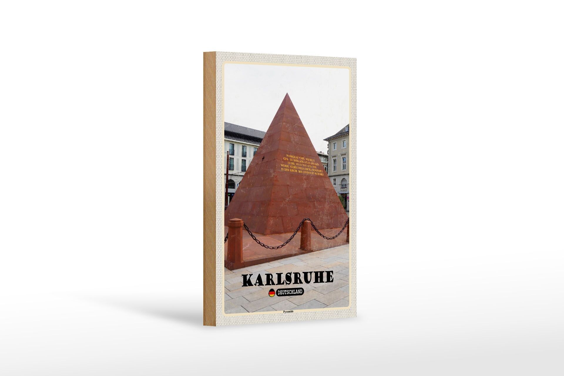 Letrero de madera ciudades arquitectura piramidal de Karlsruhe 12x18 cm