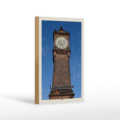 Panneau en bois villes Ludwigshafen niveau horloge architecture 12x18 cm