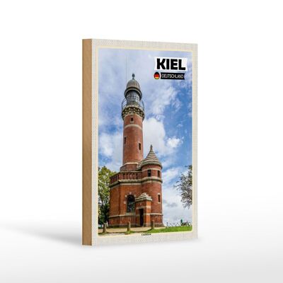 Letrero de madera ciudades Kiel faro arquitectura decoración 12x18 cm