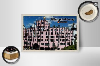 Panneau en bois villes Magdebourg bâtiments Hundertwasser 18x12 cm 2