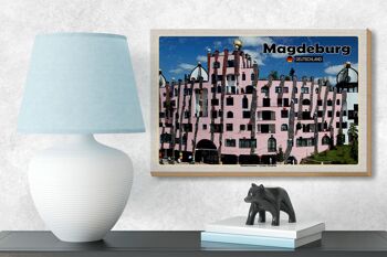 Panneau en bois villes Magdebourg bâtiments Hundertwasser 18x12 cm 3