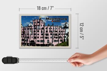 Panneau en bois villes Magdebourg bâtiments Hundertwasser 18x12 cm 4