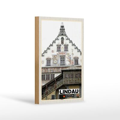 Cartel de madera ciudades Lindau ayuntamiento arquitectura decoración 12x18 cm