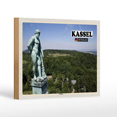 Cartello in legno città Kassel Ercole scultura decorazione 18x12 cm