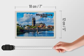 Panneau en bois villes cathédrale de Magdebourg architecture fluviale 18x12 cm 4