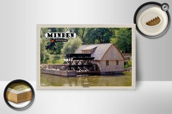 Panneau en bois villes Minden, navire, moulin, rivière, décoration 18x12 cm 2