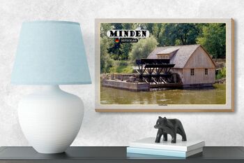 Panneau en bois villes Minden, navire, moulin, rivière, décoration 18x12 cm 3