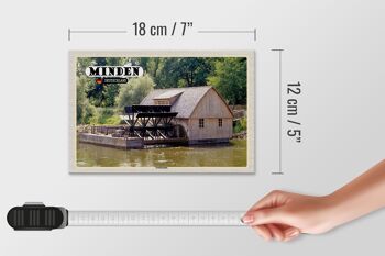 Panneau en bois villes Minden, navire, moulin, rivière, décoration 18x12 cm 4