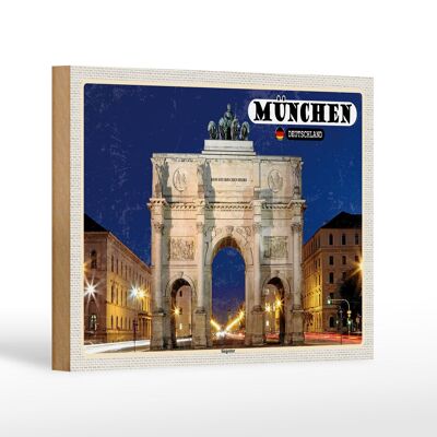 Cartel de madera ciudades Munich Siegestor arquitectura 18x12 cm