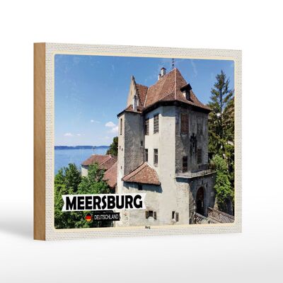 Targa in legno città Meersburg castello architettura decorazione 18x12 cm