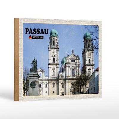 Cartel de madera ciudades Passau Catedral Plaza arquitectura decoración 18x12 cm