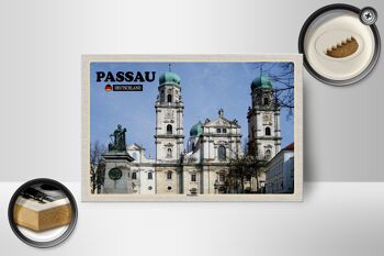 Panneau en bois villes Passau Place de la Cathédrale décoration architecturale 18x12 cm 2