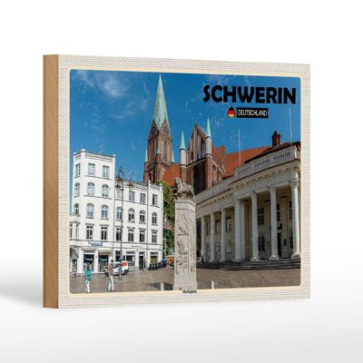 Cartel de madera ciudades Schwerin plaza del mercado arquitectura 18x12 cm