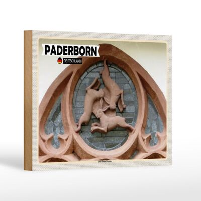 Cartel de madera ciudades Paderborn Tres conejos ventana 18x12 cm