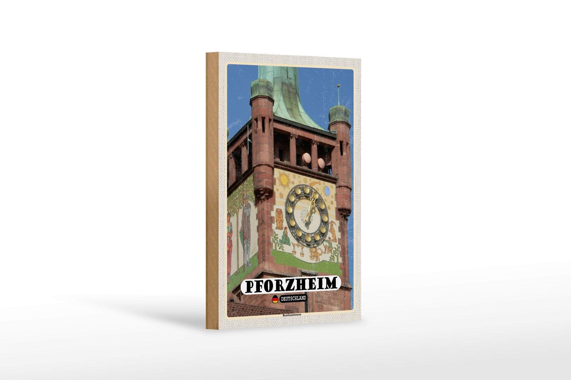 Panneau en bois villes Pforzheim district bureau tour cloche 12x18 cm