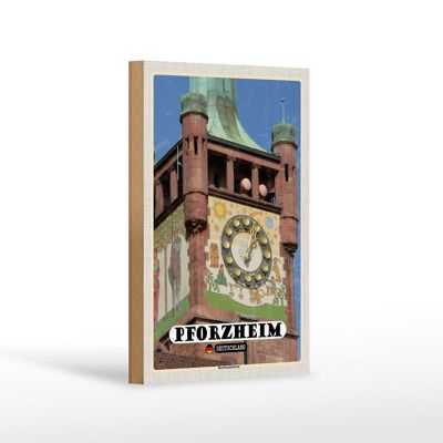 Holzschild Städte Pforzheim Bezirksamtsturm Glocke 12x18 cm