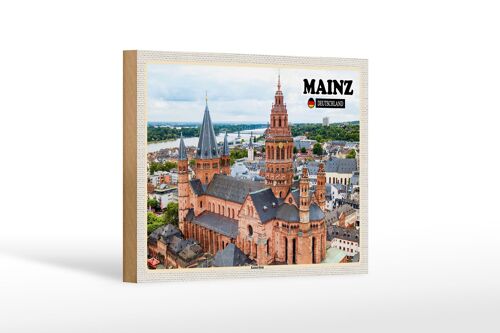 Holzschild Städte Mainz Kaiserdom Kirche Christentum 18x12 cm