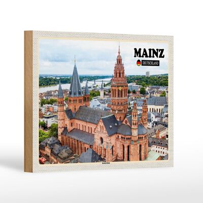 Holzschild Städte Mainz Kaiserdom Kirche Christentum 18x12 cm