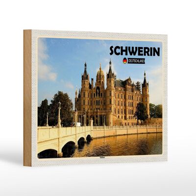 Cartel de madera ciudades Schwerin castillo arquitectura decoración 18x12 cm