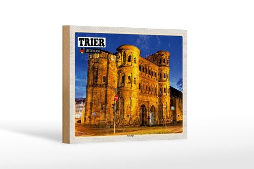 Holzschild Städte Trier Porta Nigra Altstadt Dekoration 18x12 cm