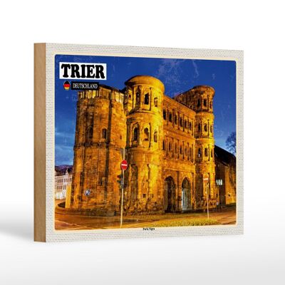 Cartel de madera ciudades Trier Porta Nigra decoración del casco antiguo 18x12 cm