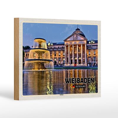 Holzschild Städte Wiesbaden Kurhaus Brunnen Dekoration 18x12 cm
