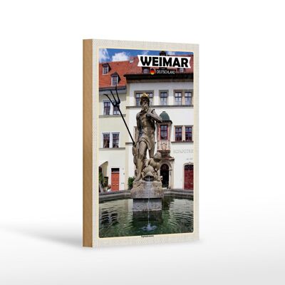 Letrero de madera ciudades Weimar Neptuno fuente arquitectura 12x18 cm