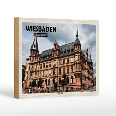 Cartel de madera ciudades Wiesbaden mercado iglesia Edad Media 18x12 cm