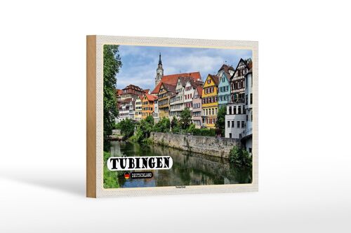 Holzschild Städte Tübingen Neckarfront Fluss Gebäude 18x12 cm