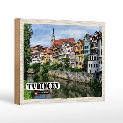 Holzschild Städte Tübingen Neckarfront Fluss Gebäude 18x12 cm