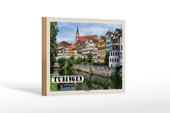 Panneau en bois Villes Tübingen Neckarfront River Buildings 18x12 cm 1