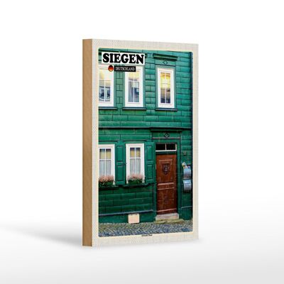 Wooden sign cities Siegen old town house architecture 12x18 cm