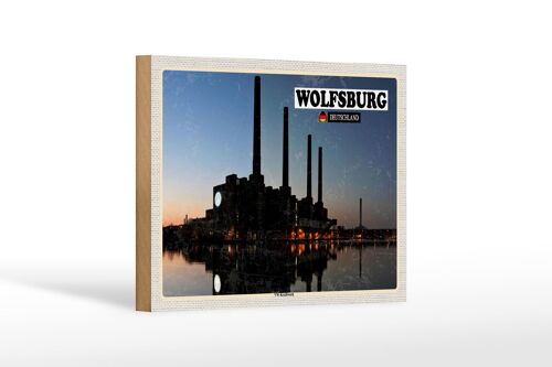 Holzschild Städte Wolfsburg VW-Kraftwerk Fluss 18x12 cm