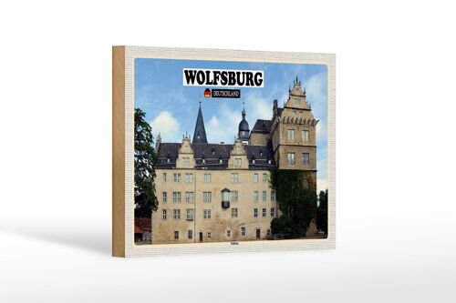 Holzschild Städte Wolfsburg Schloss Gemälde Dekoration 18x12 cm
