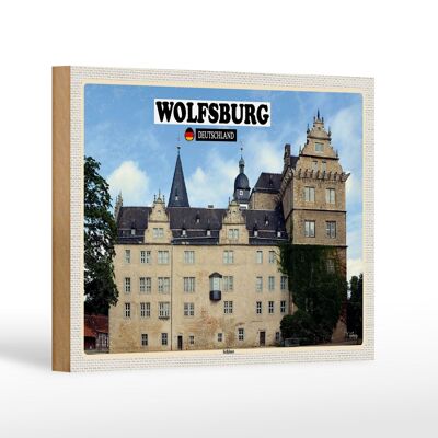 Holzschild Städte Wolfsburg Schloss Gemälde Dekoration 18x12 cm