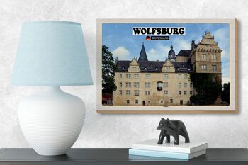 Panneau en bois villes château de Wolfsburg peinture décoration 18x12 cm 3