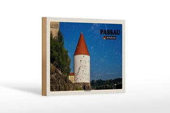 Panneau en bois villes Passau Schaiblingsturm architecture 18x12 cm 1