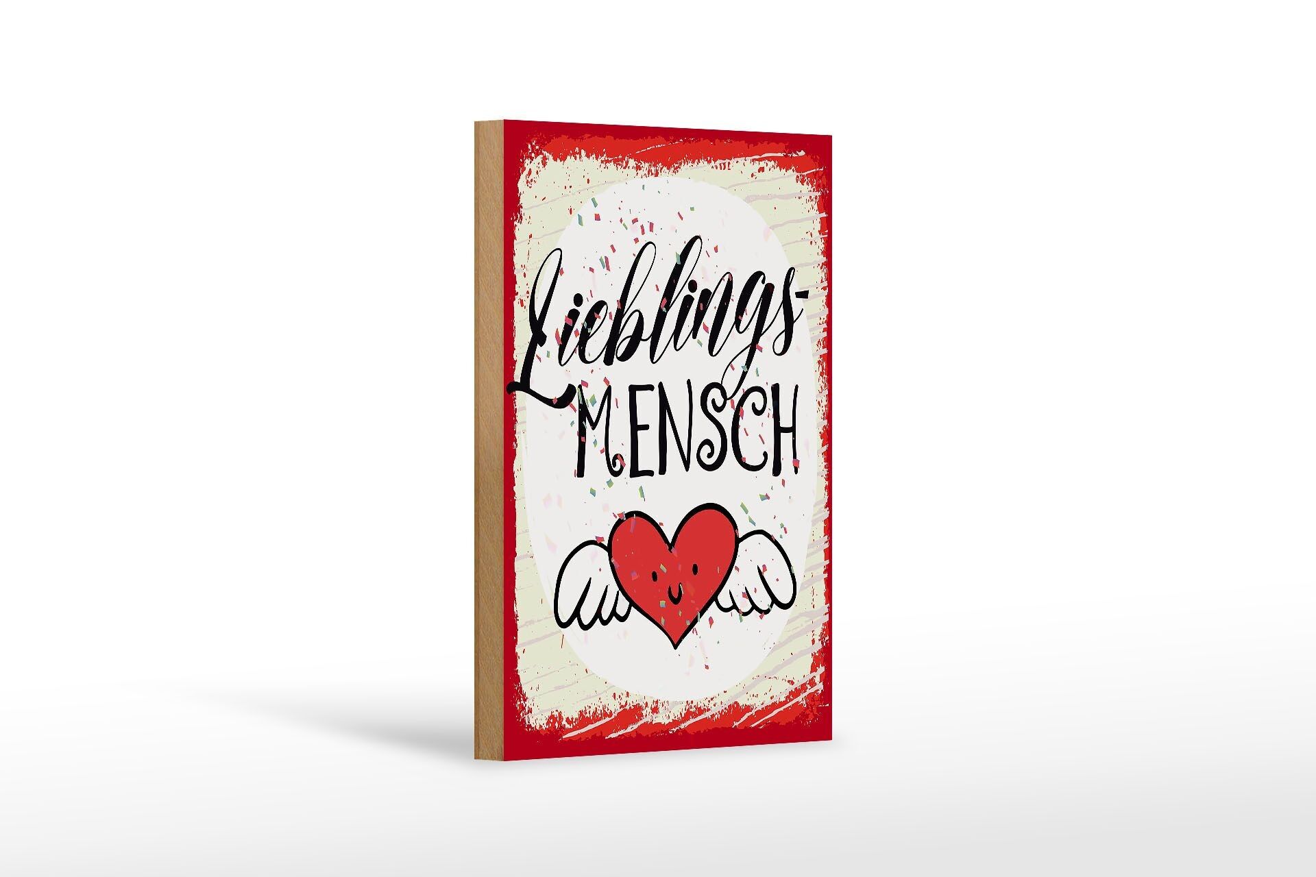 Holzschild Spruch Lieblingsmensch Herz Engel 12x18 cm Dekoration