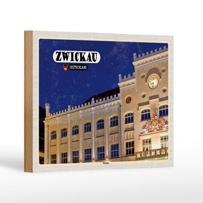 Cartel de madera ciudades Zwickau ayuntamiento arquitectura decoración 12x18 cm