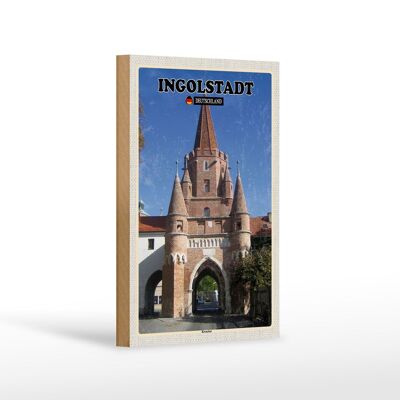Cartello in legno città Ingolstadt Kreuztor architettura 12x18 cm